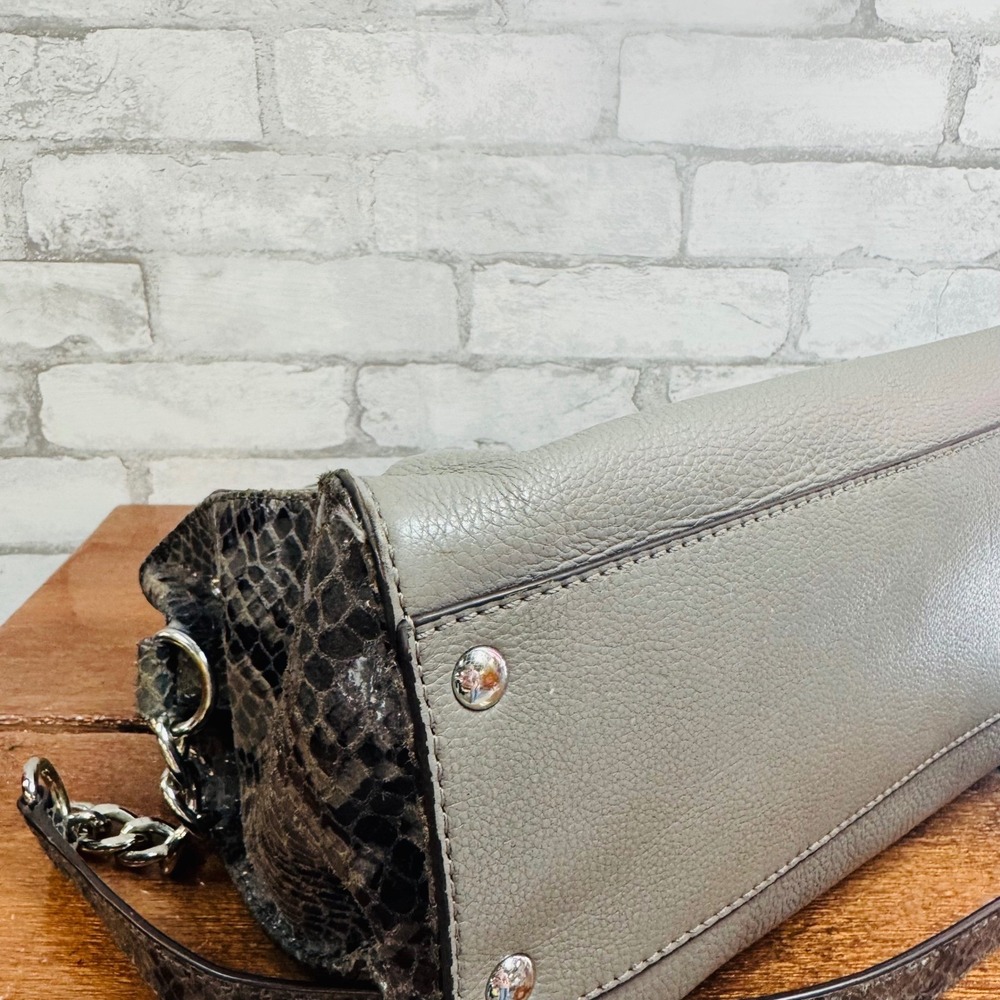 Michael Kors Grey Pebbled Leather & Snakeskin Embossed Satchel Crossbody Bag - Picture 12 of 14